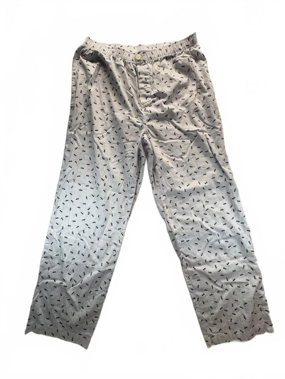 Lands’ End Men’s Pajama Lounge Pants Ant Print White 100% Cotton Size L